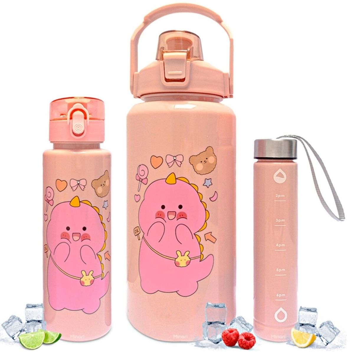 MINARI - Tomatodo Botella Kawaii 3 Piezas Stickers 2D y 3D Rosa 699T