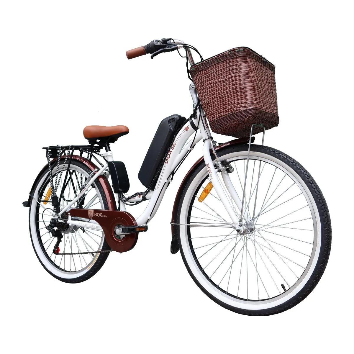 BOX BIKE - Bicicleta Eléctrica Vintage Aro 26 - Blanca
