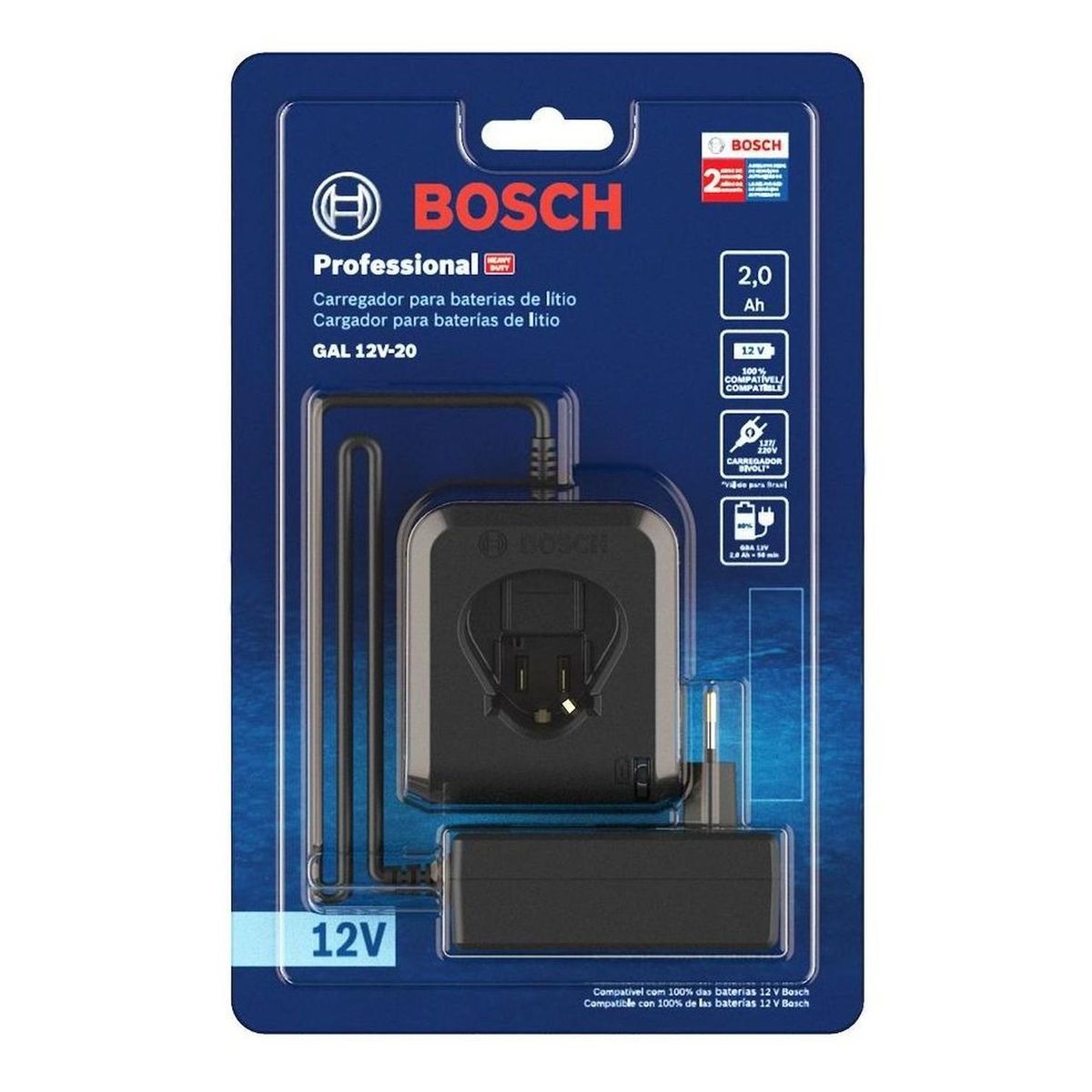 BOSCH - Cargador de Baterías Ion-Litio 12V Bivolt Blister Bosch GAL 12V-20