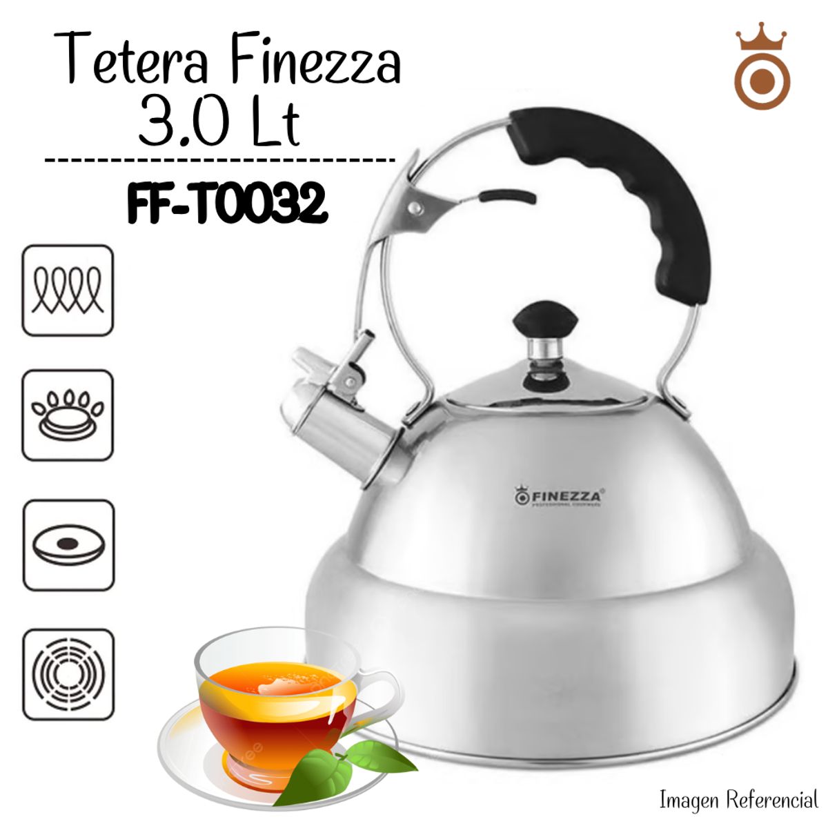 FINEZZA - Tetera Finezza De Acero Inoxidable de 3.0 Lt - FF-T0032-IN