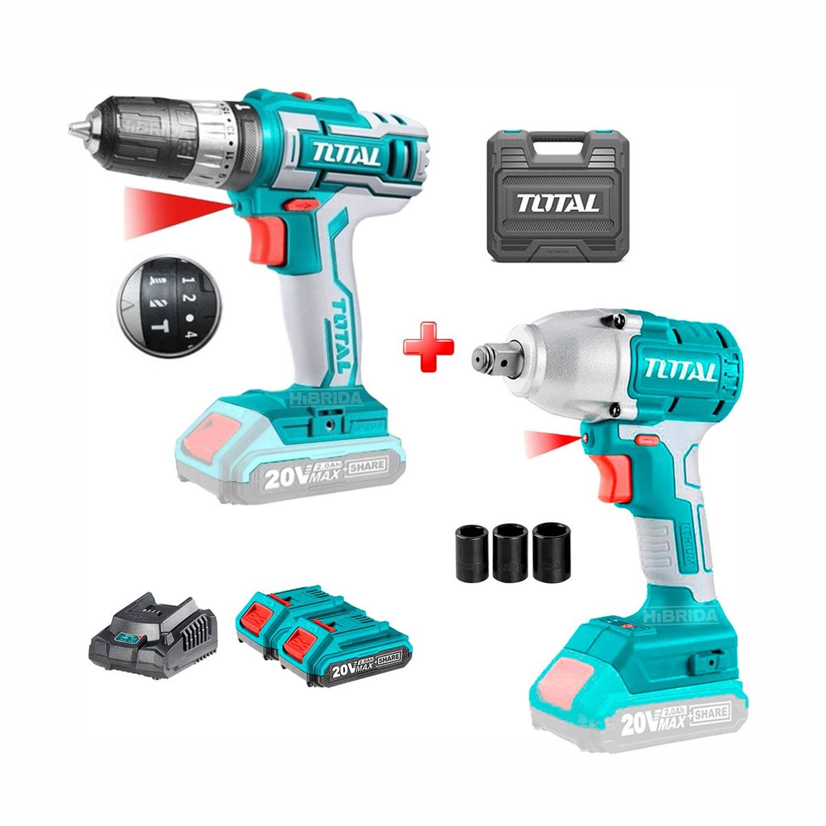 TOTAL TOOLS - TALADRO PERCUTOR ATORNILLADOR 20V TOTAL LLAVE DE IMPACTO