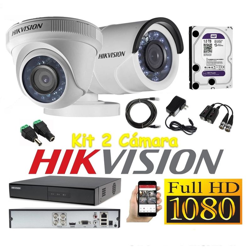HIKVISION - kit 2 Cámaras Seguridad FULLHD Hikvision + 1tb
