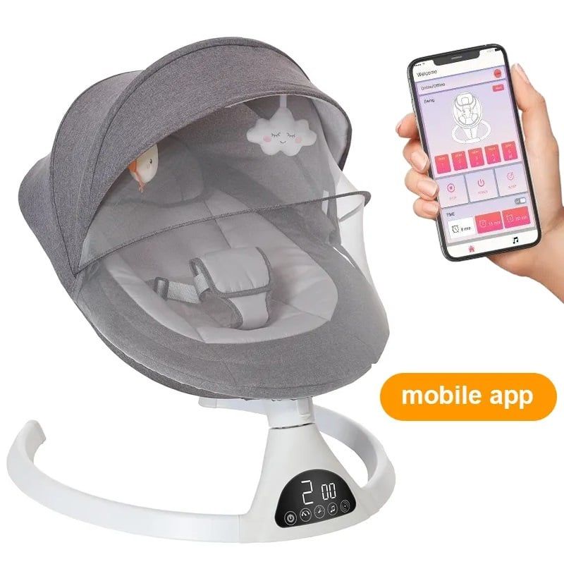PERU IMPORTACIONES - MECEDORA ELÉCTRICA GRIS PARA BEBÉ BLUETOOTH CON  APP