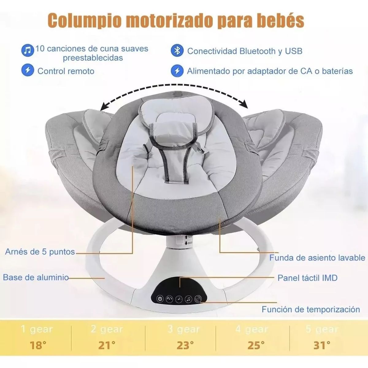 PERU IMPORTACIONES - MECEDORA ELÉCTRICA GRIS PARA BEBÉ CON  APP