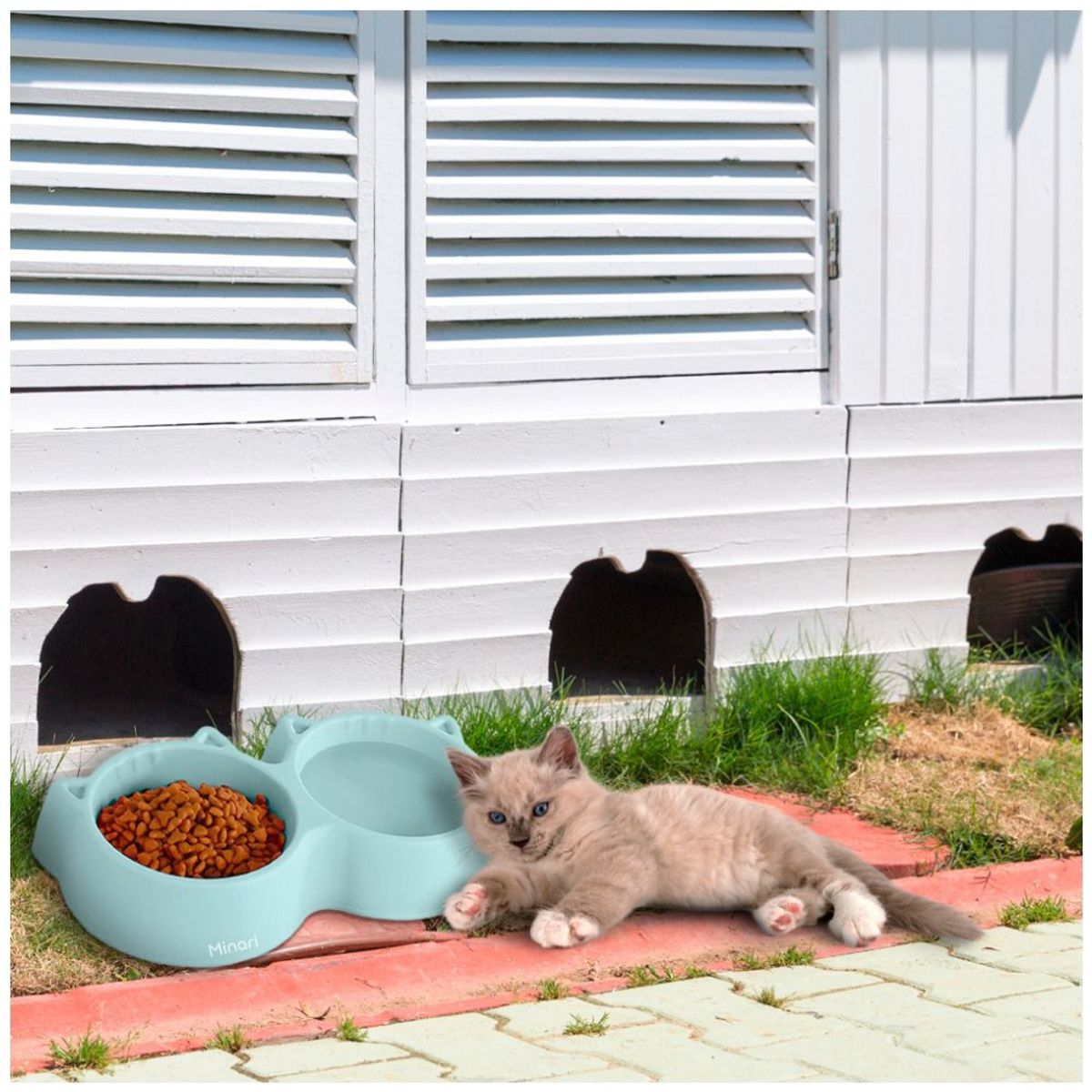 MINARI - Plato Comedero y Bebedero para Gato Perro Mascotas Azul 714P