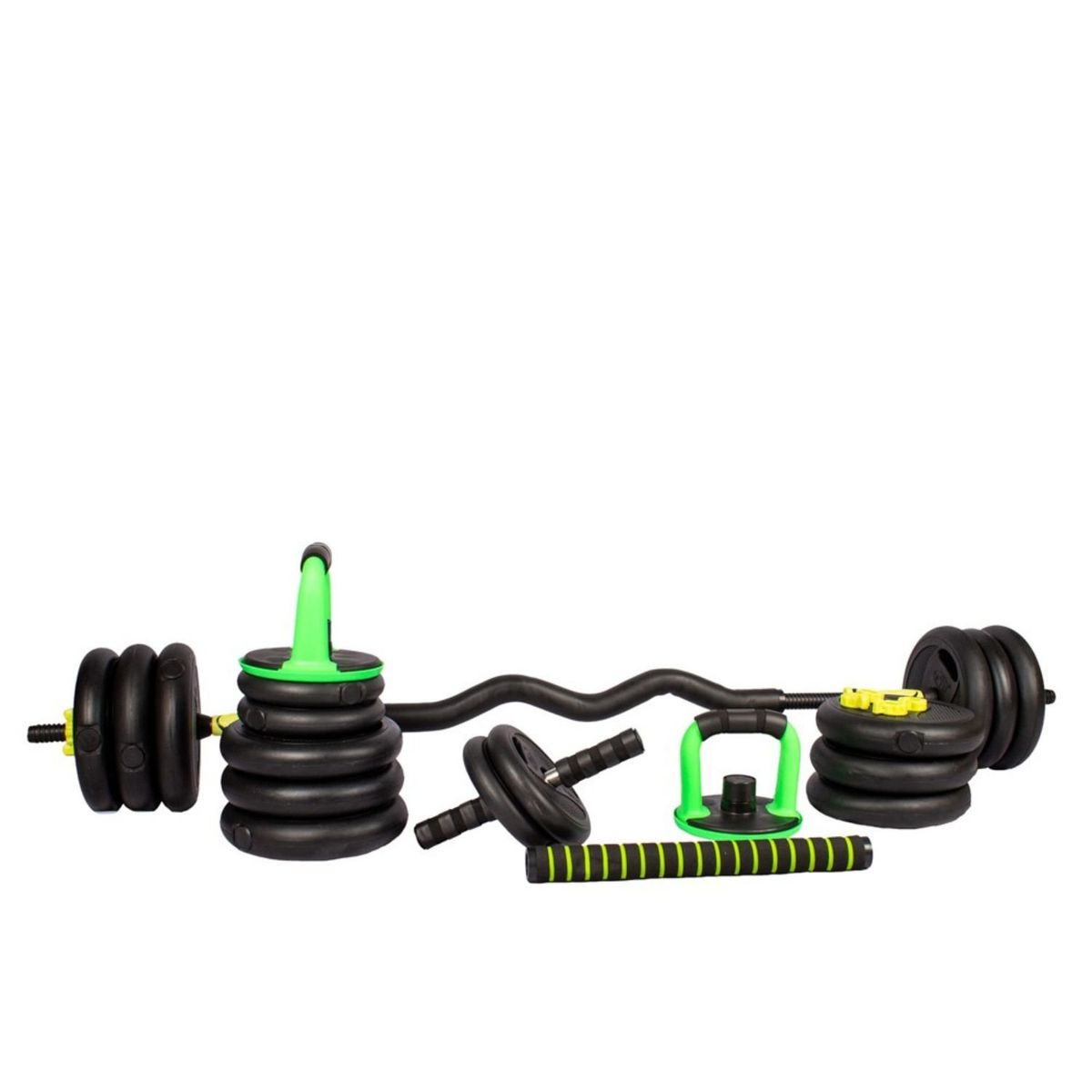 SPORT FITNESS - Set 40 Kilos +mancuerna B. Z +barra recta AB roller +Guantes