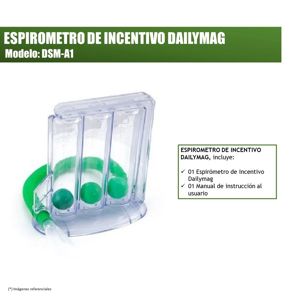 GENERICO - Espirómetro de incentivo de 03 bolas - Color verde