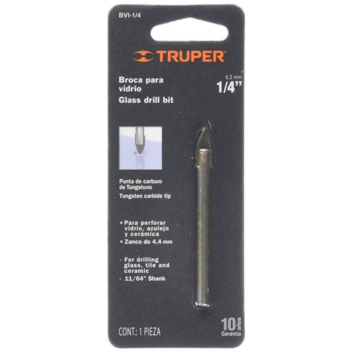 TRUPER - Broca Para Vidrio y Ceramicos Truper 1/4" 11702 - Gris