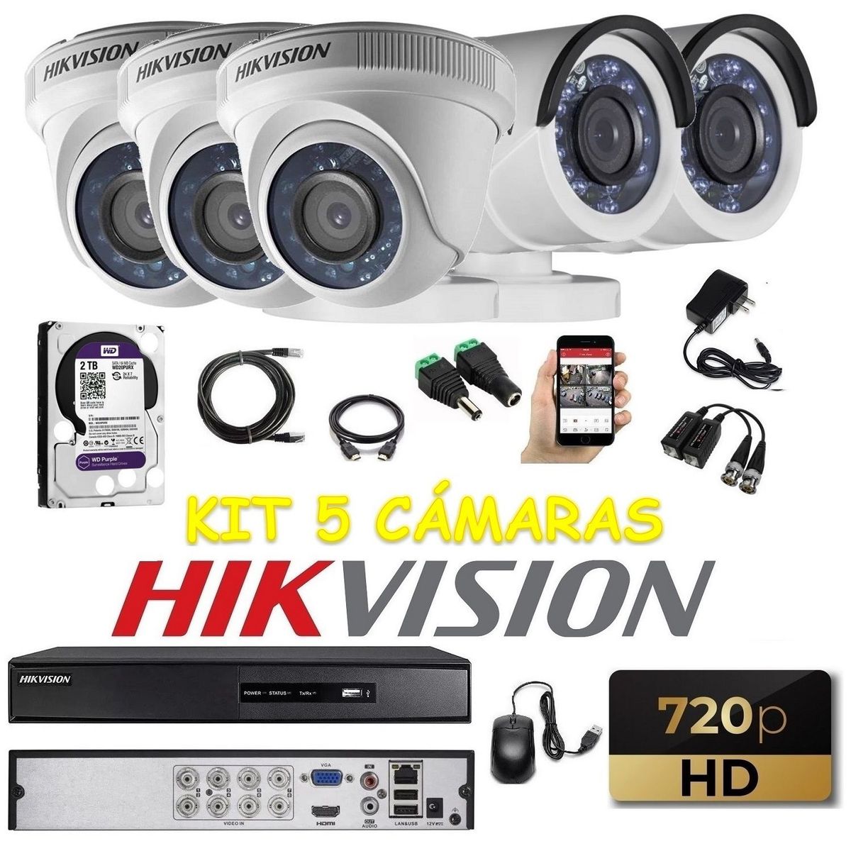 HIKVISION - kit 5 Cámaras Seguridad HD Hikvision 2tb