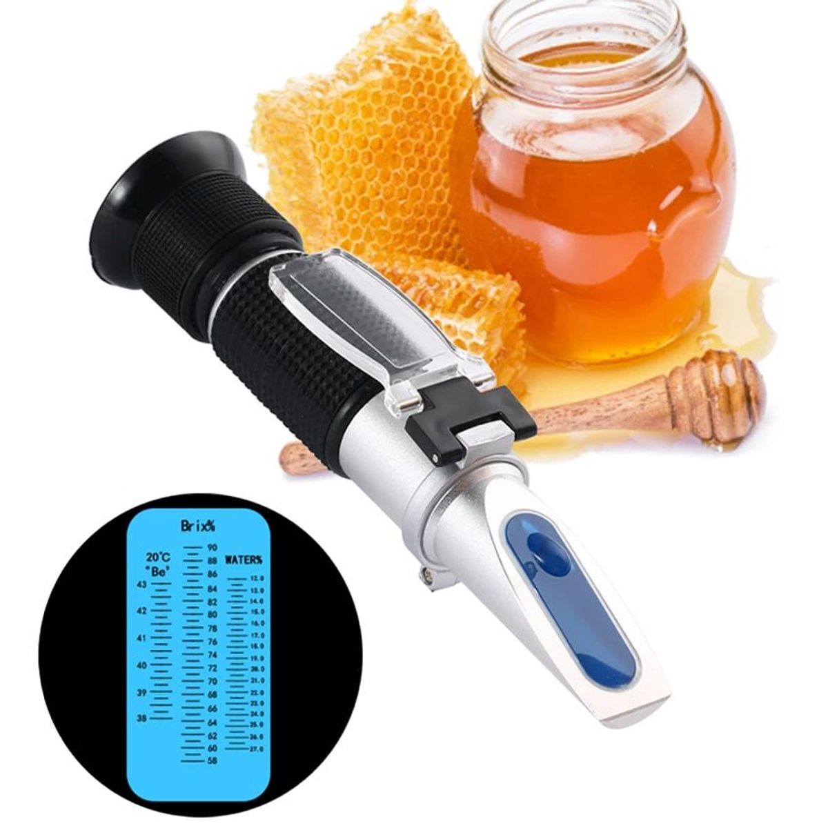 OEM - Refractómetro ATC para Miel De Abeja 58-90% Brix Agua 3 Escalas