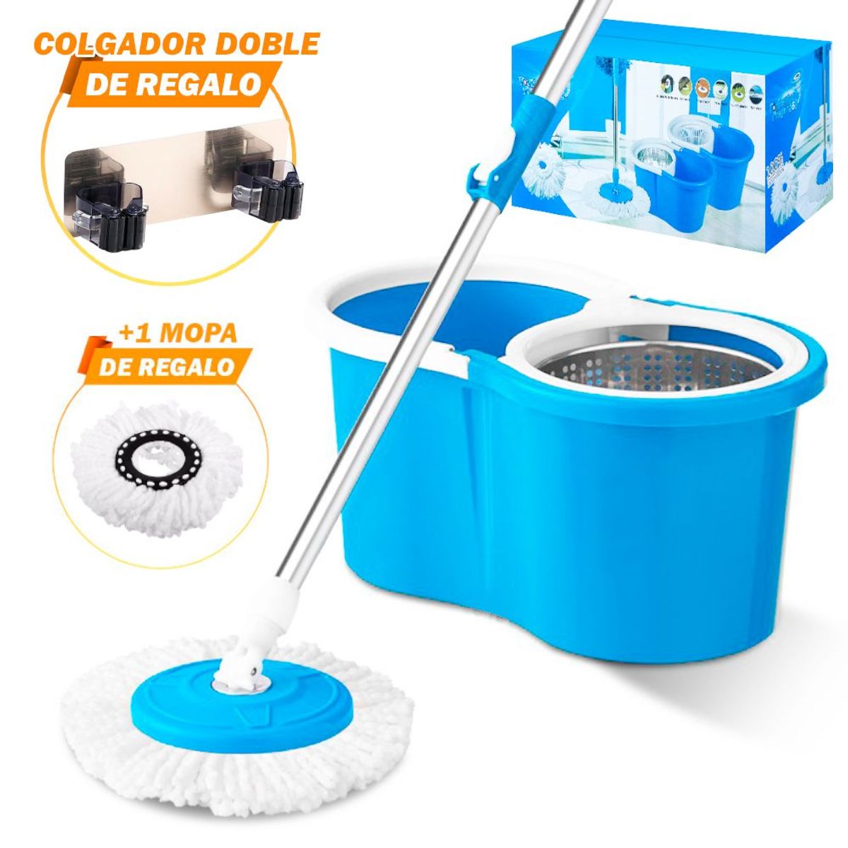 GENERICO - Trapeador Escurridor Giratorio 88 CL Y Colgador Doble Regalo