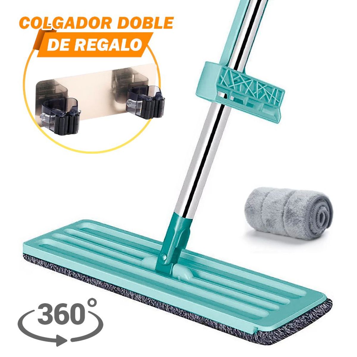 GENERICO - Trapeador Plano 360° 2 Mopas VD Y Colgador Doble de Regalo