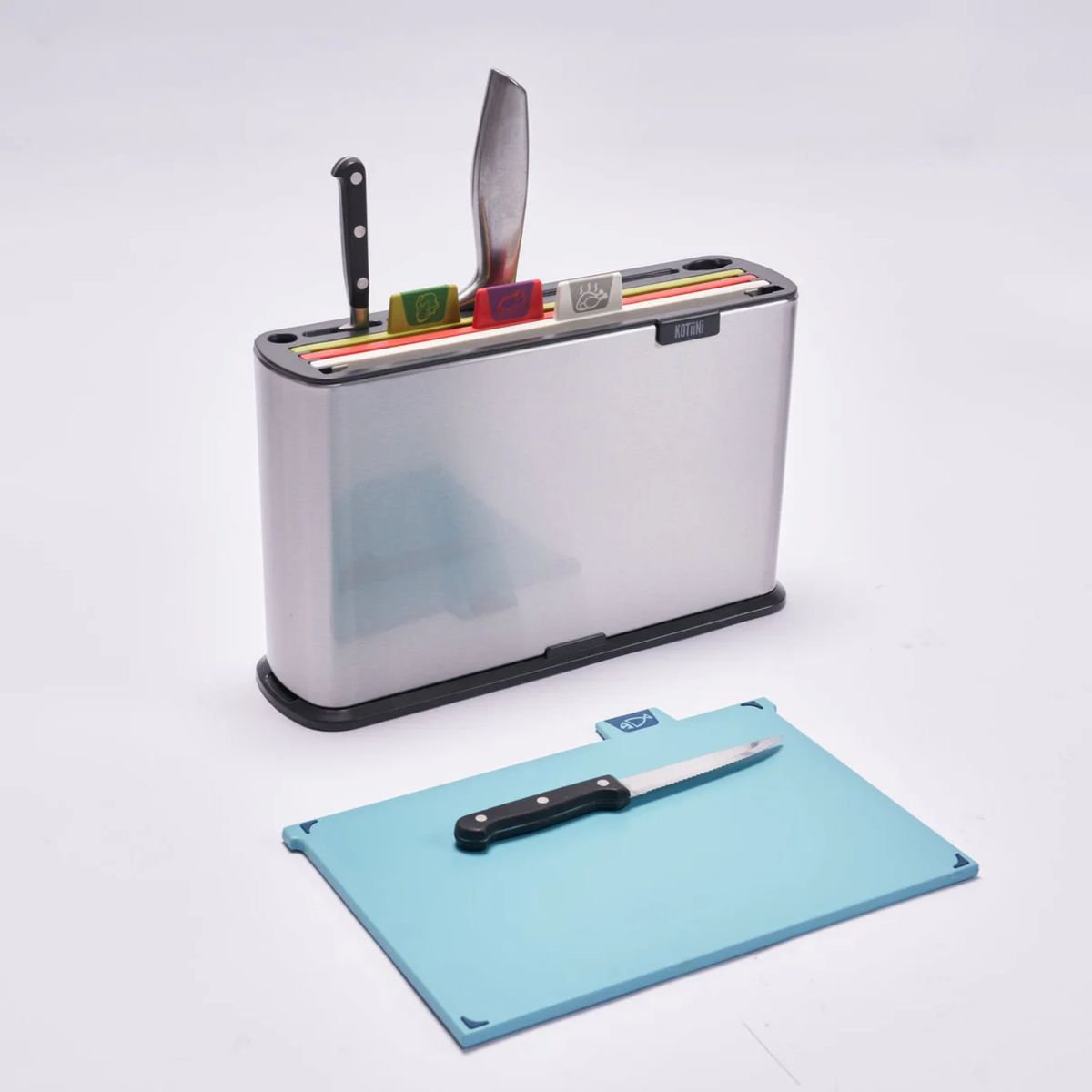 KOTIINI - Set 4 tablas de picar con base y porta cuchillos Kotiini Index Plus
