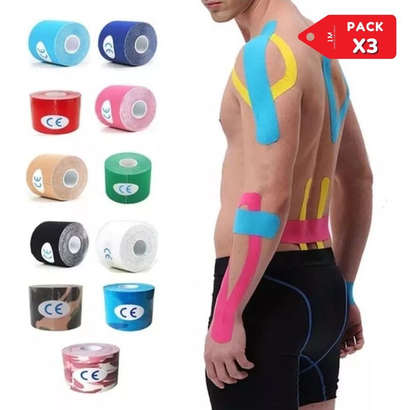GENERICO - Cinta Kinesiológica Deportes Vendaje Muscular Fisioterapia Aleatorio Pack x 3