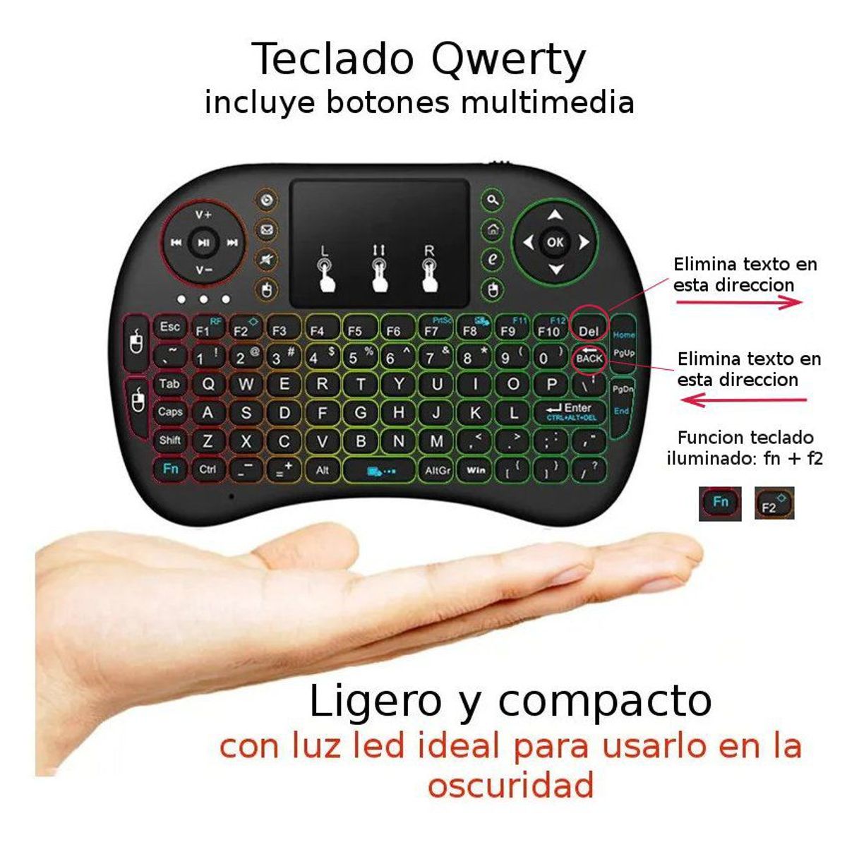 GENERICO - Mini Teclado Rgb TouchPad Inalambrico Recargable Smart-Tv  Tv-Box