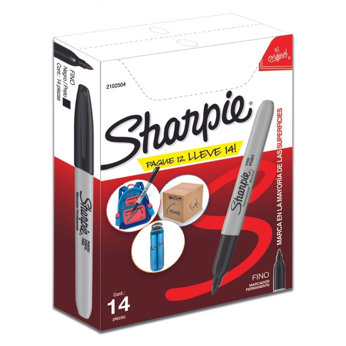 SHARPIE - Box Marcador Punta Fina Negro X12 + 2