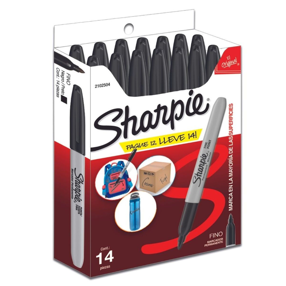 SHARPIE - Box Marcador Punta Fina Negro X12 + 2
