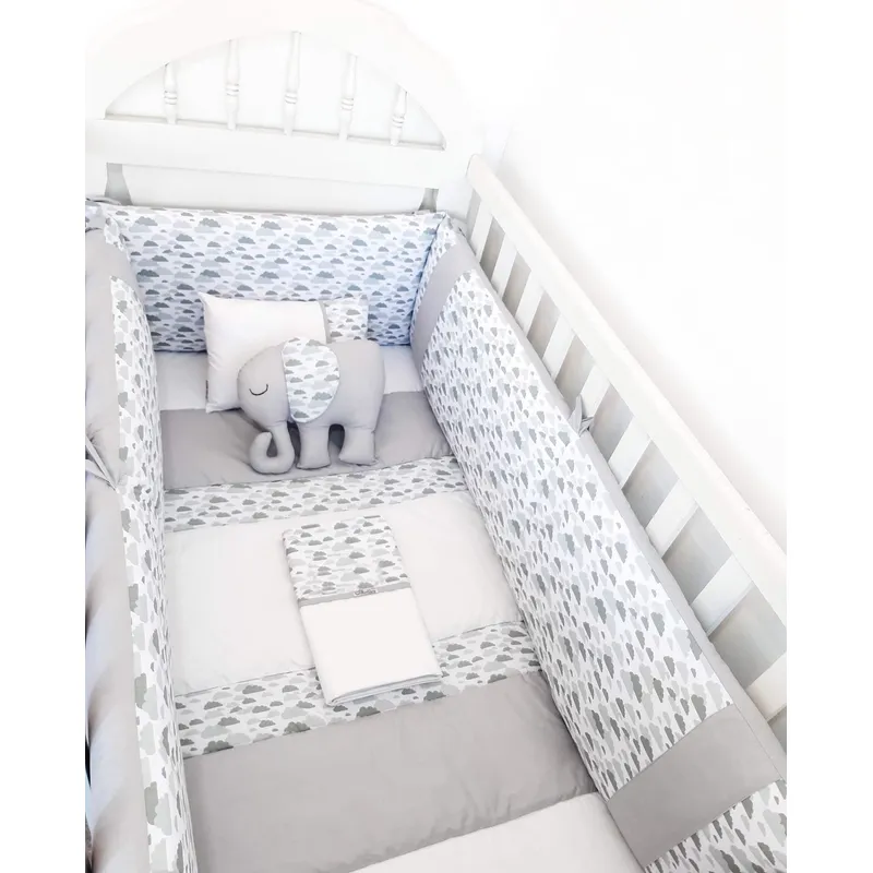 GENERICO - Protectores Laterales Parachoques de cuna diseño Nubes  gris