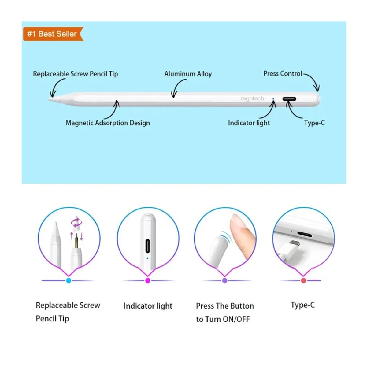 STYLUS - Lápiz Pencil para iPad PREMIUM V2 PRO II - BLUETOOTH