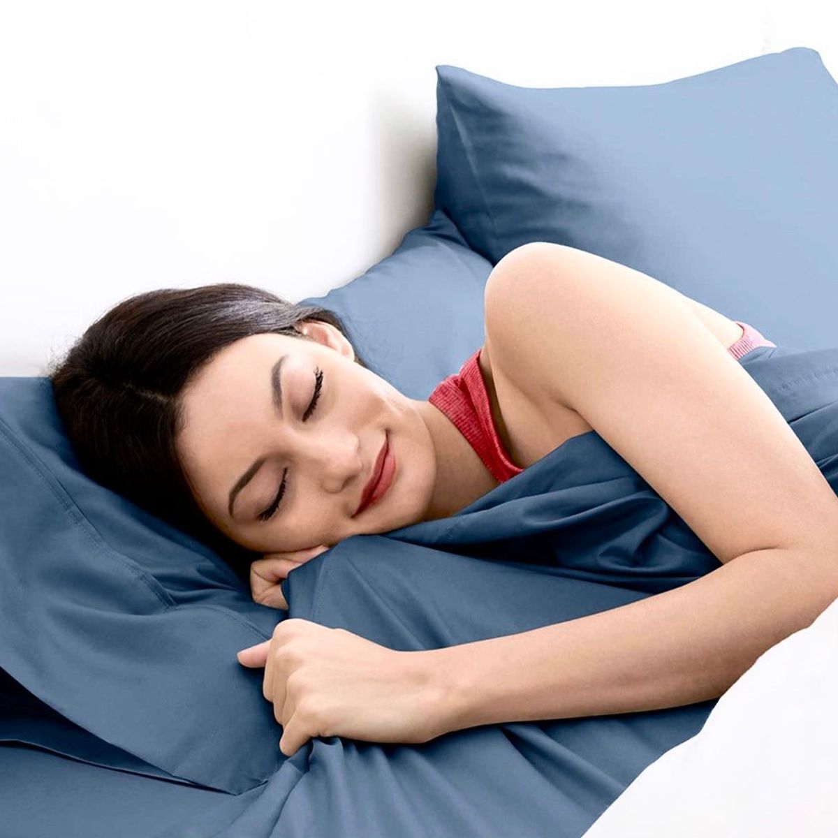 ISATEX HOME - Juego de Sábanas Azul Acero Satén 400 Hilos de Algodón Pima Plaza y Media