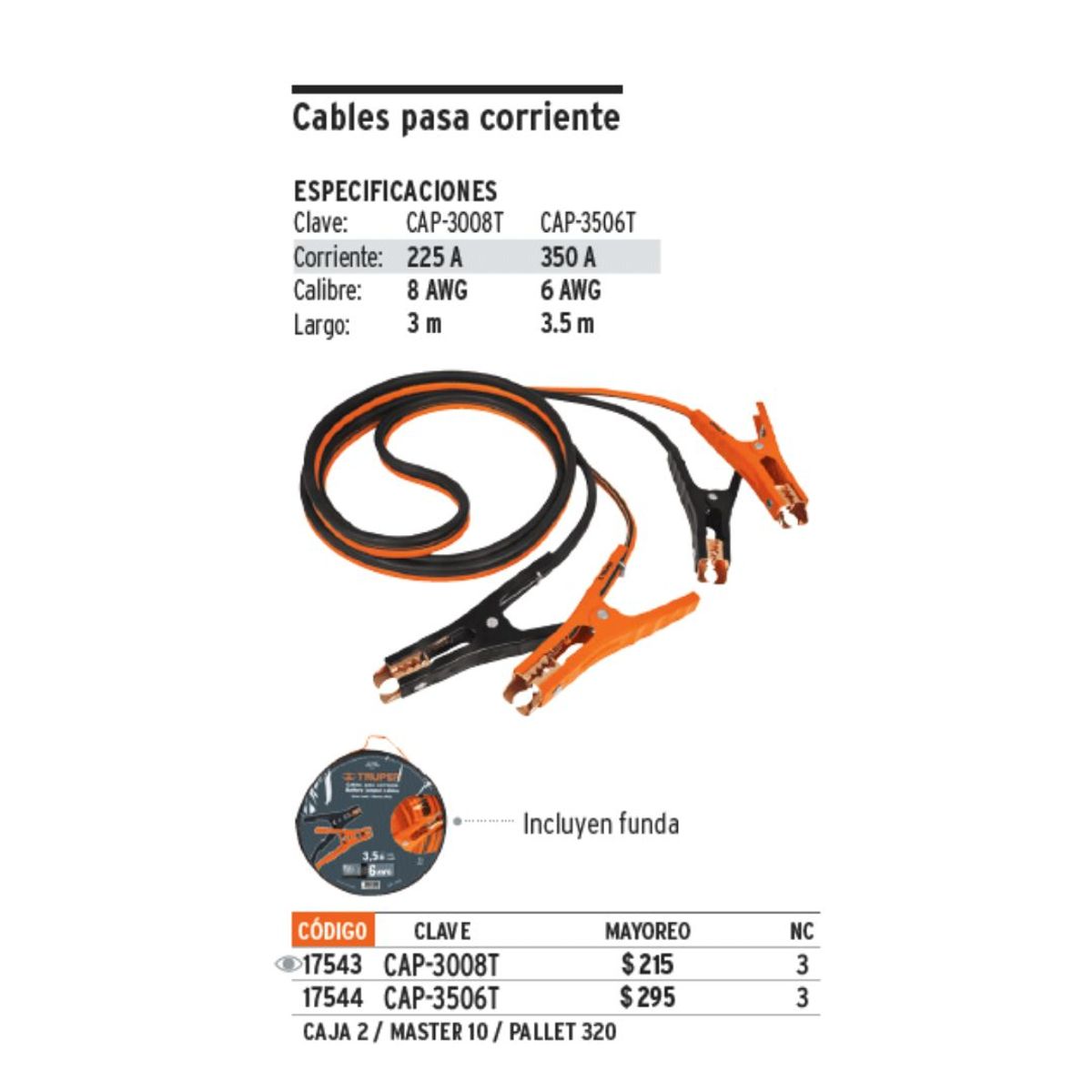 TRUPER - Cable Pasa Corriente Para Bateria Auto Truper 3 Mts