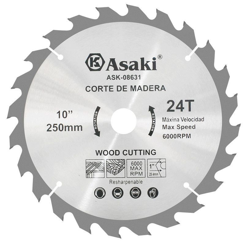 ASAKI - DISCO DE SIERRA P.MADERA 10 " X 24 T X 1 " 24 DIENTES ASAKI