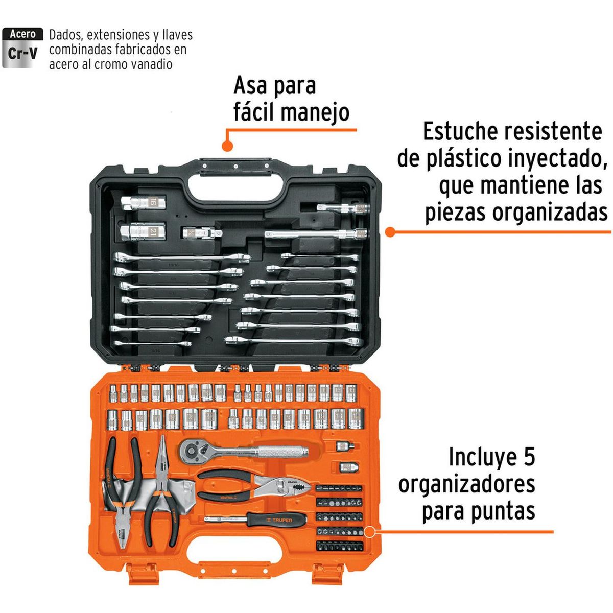 TRUPER - Juego de 119 herramientas para mecanico 1/4" y 3/8" Mixtas Truper