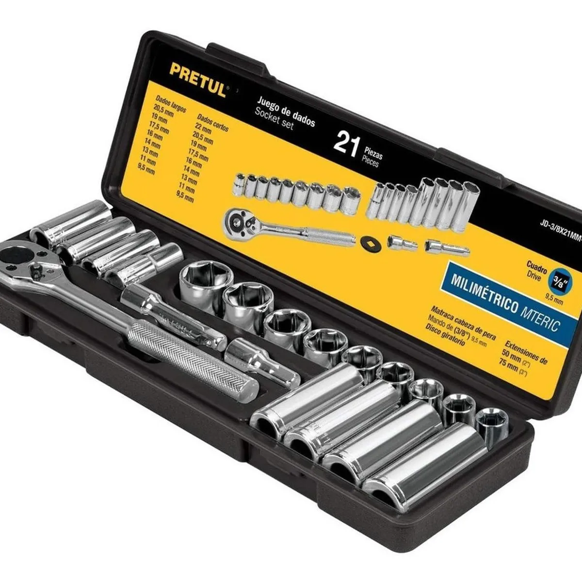 PRETUL - Juego de 21 herramientas 3/8" mm Pretul