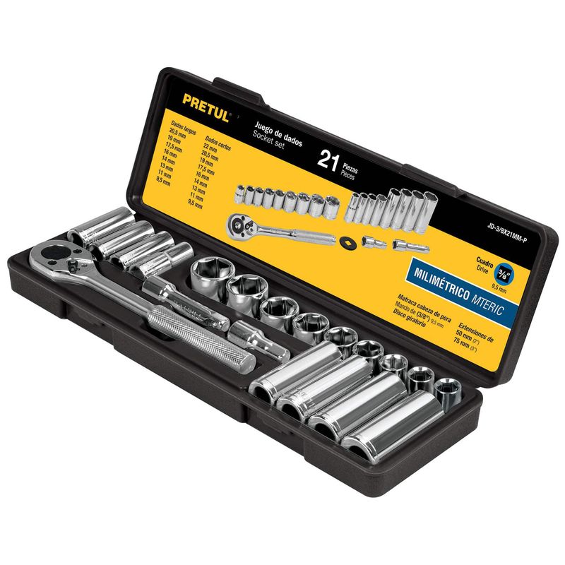PRETUL - Juego de 21 herramientas 3/8" mm Pretul