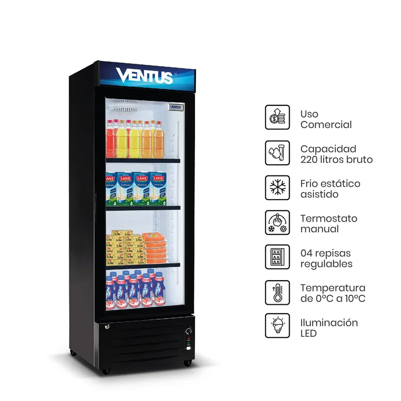 VENTUS - Ventus Visicooler 1 puerta 220L -Negro-LG-220LED