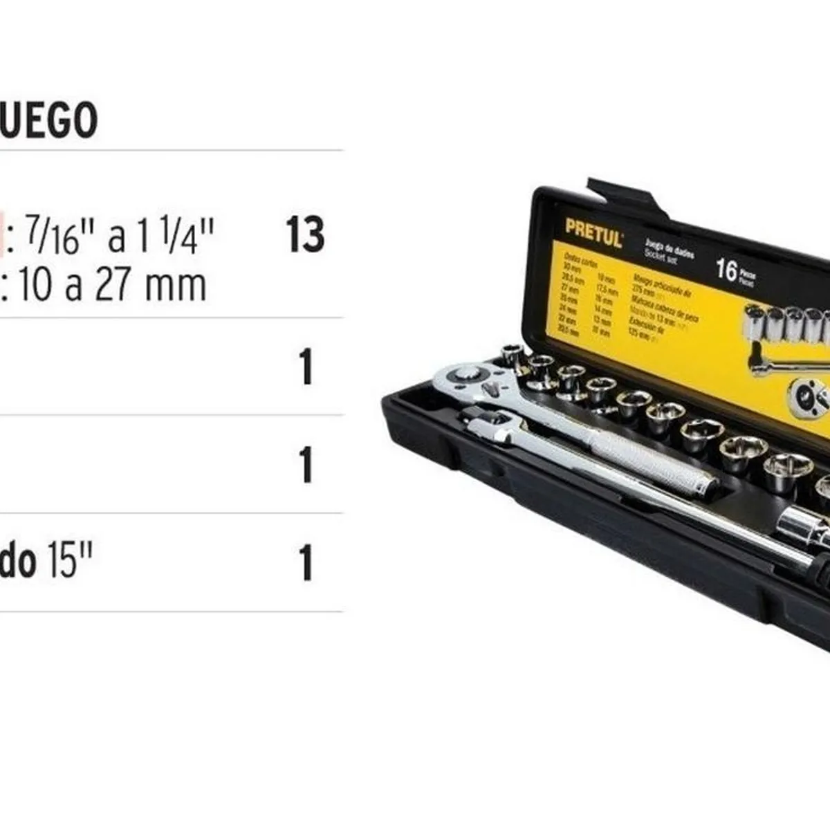 PRETUL - Juego de 16 herramientas 1/2" mm Pretul