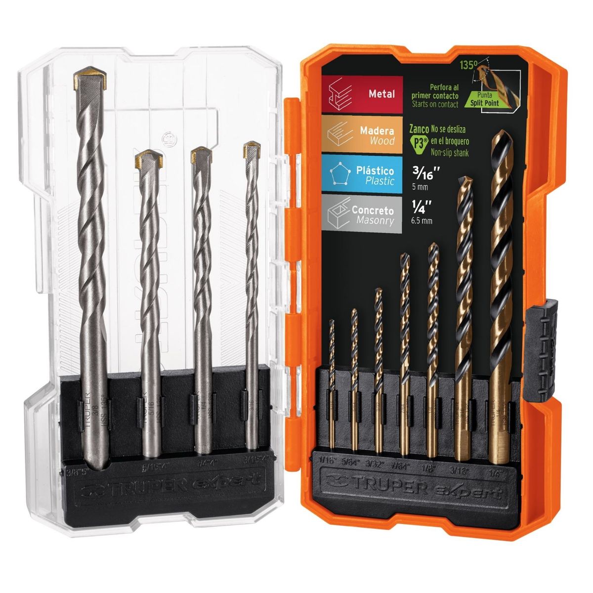 TRUPER - Juego brocas para metal y brocas para concreto 11 piezas , truper