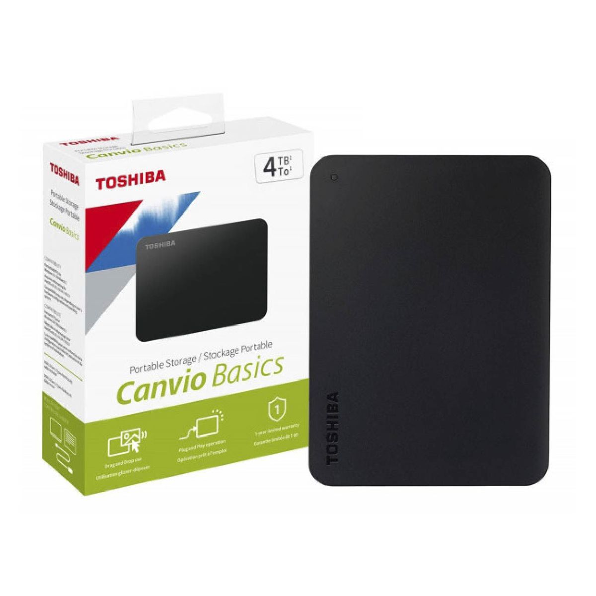 TOSHIBA - Disco Duro de 4TB Externo Toshiba Canvio Basic USB 3.0 Black