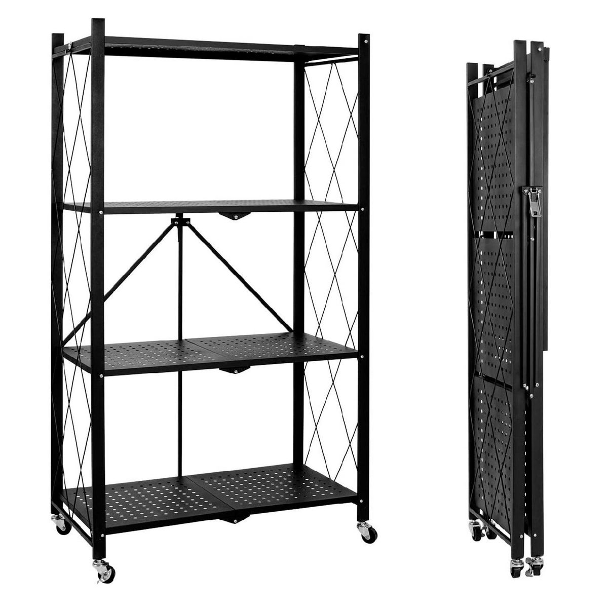 BUYPAL - Estante Metal 4 Niveles 125x71x25cm Ruedas Giratorias Plegable