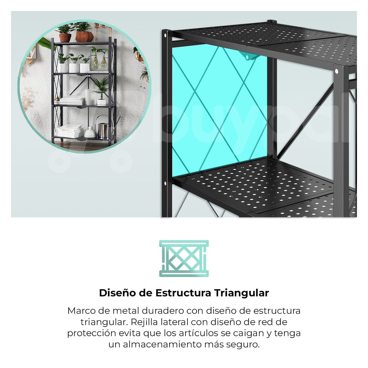 BUYPAL - Estante Metal 4 Niveles 125x71x25cm Ruedas Giratorias Plegable