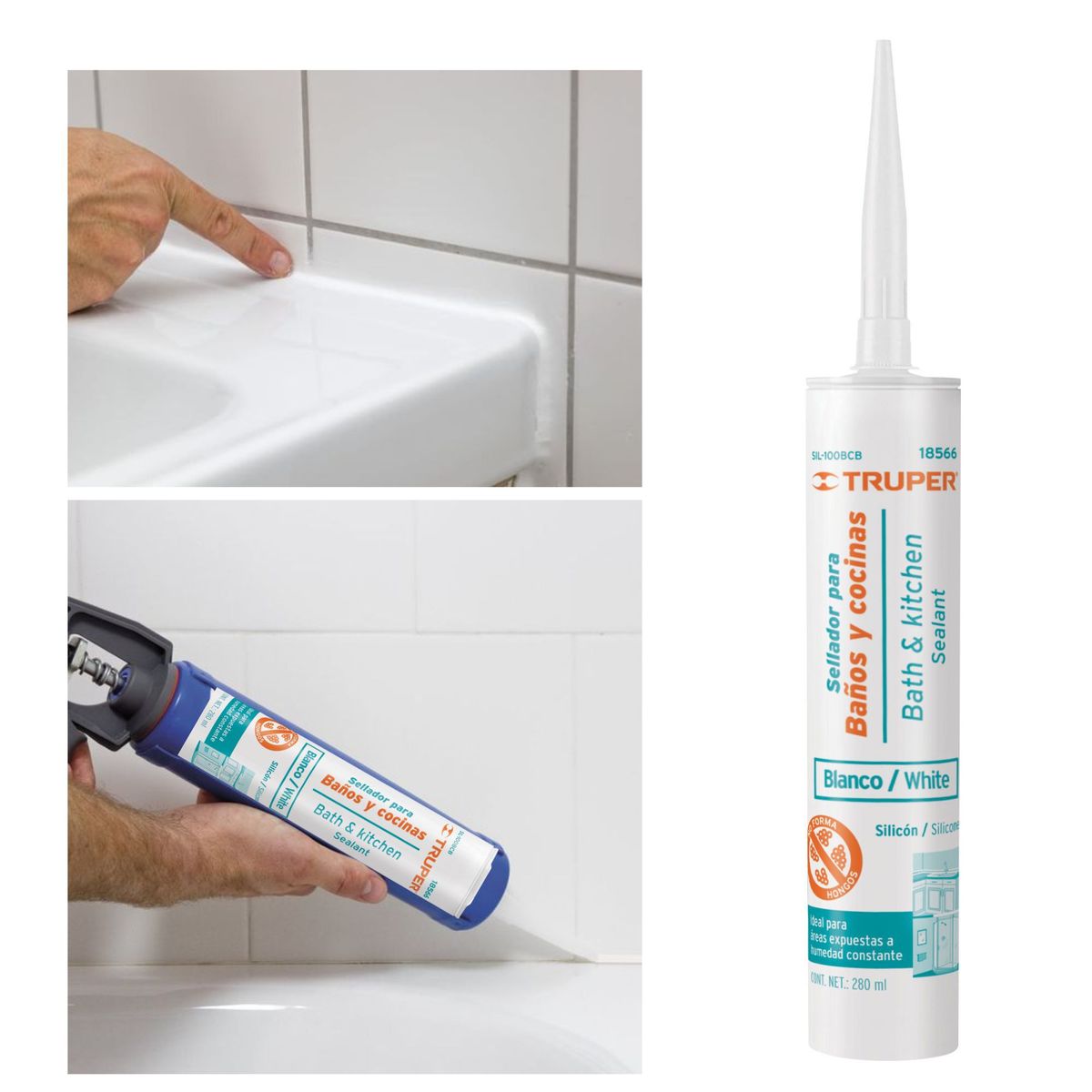 TRUPER - Silicona blanca, sellador para baños y cocina, 280 ml, truper