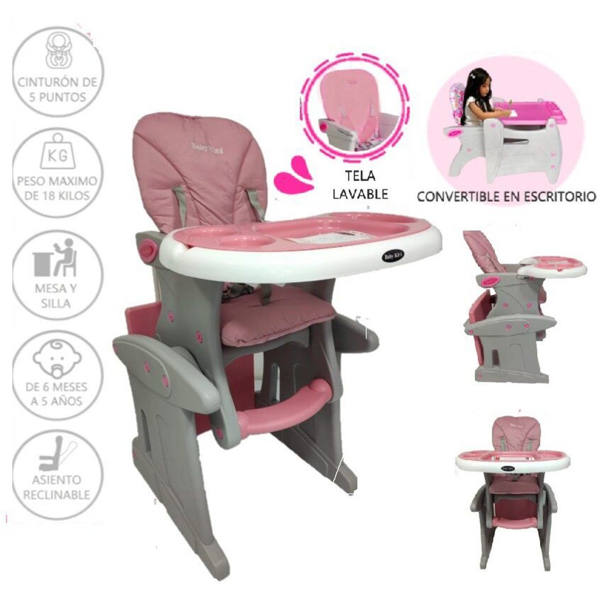 HI BABY - Silla con Carpeta 3 en 1 Comer/Estudiar/Jugar