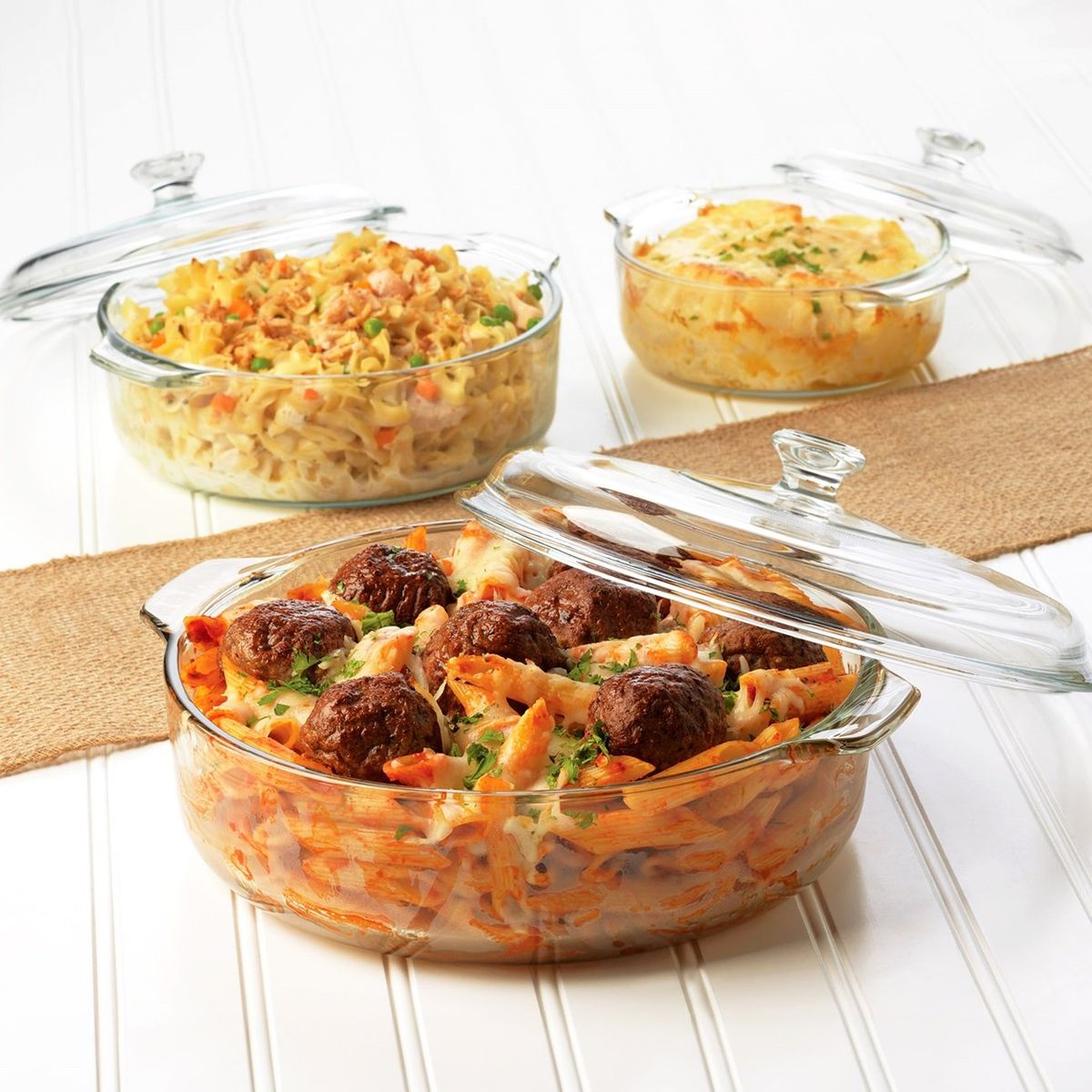 PYR O REY - Juego de 3 Cacerolas de Vidrio con tapa para hornear