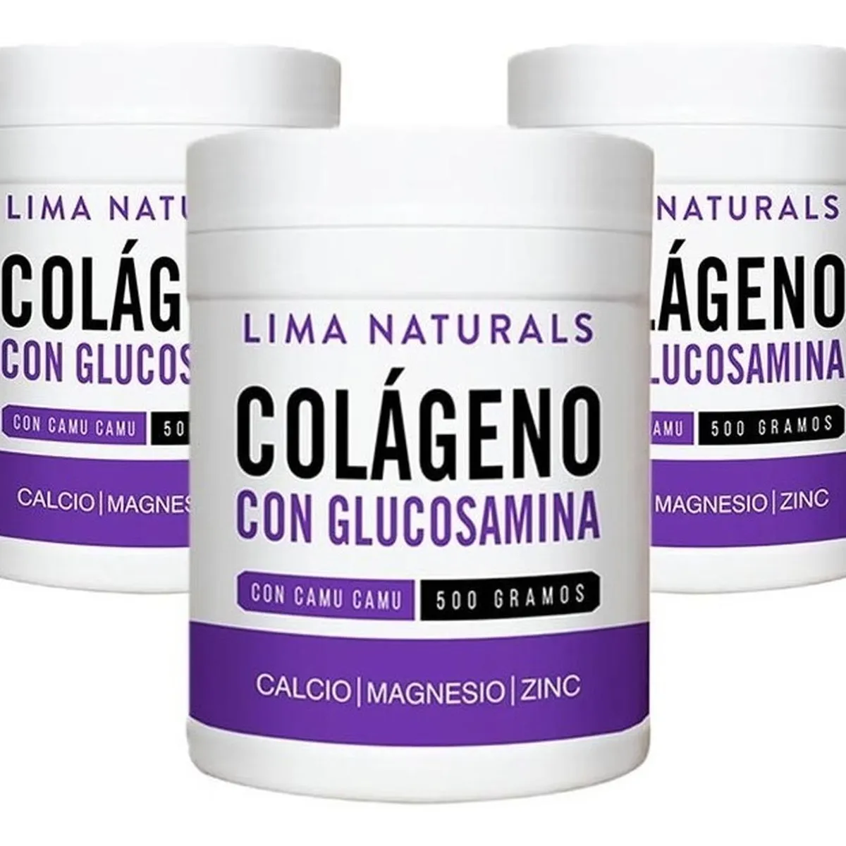 LIMA NATURALS - Pack 03 pomos Colágeno con Glucosamina 500 gramos Lima Naturals