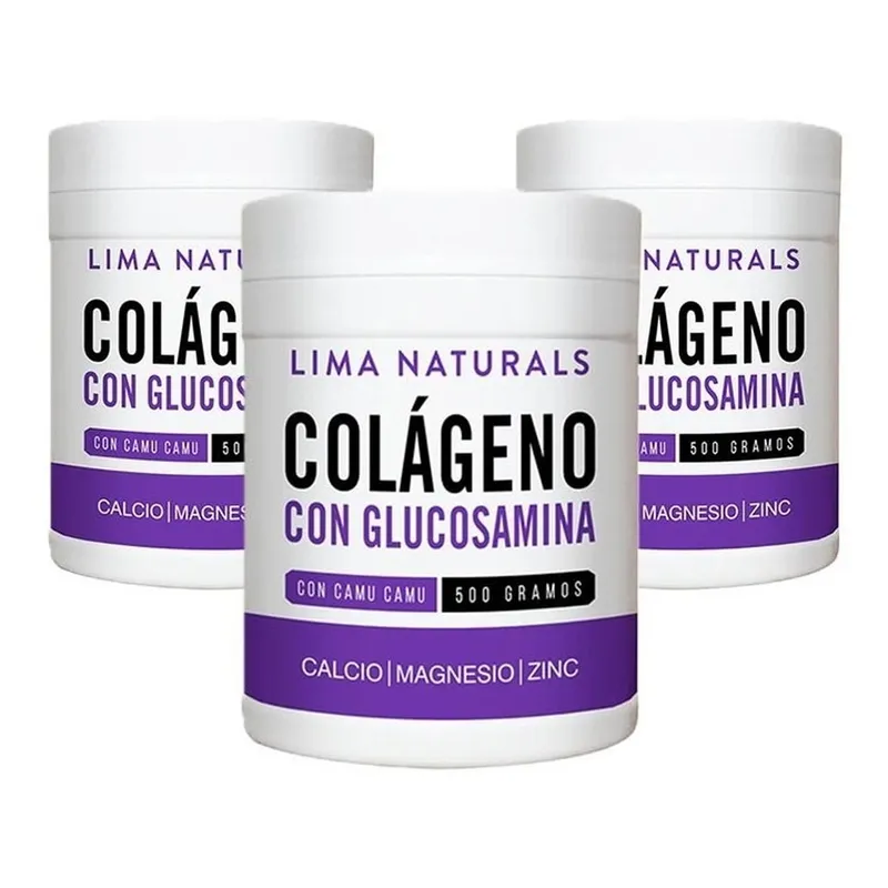 LIMA NATURALS - Pack 03 pomos Colágeno con Glucosamina 500 gramos Lima Naturals