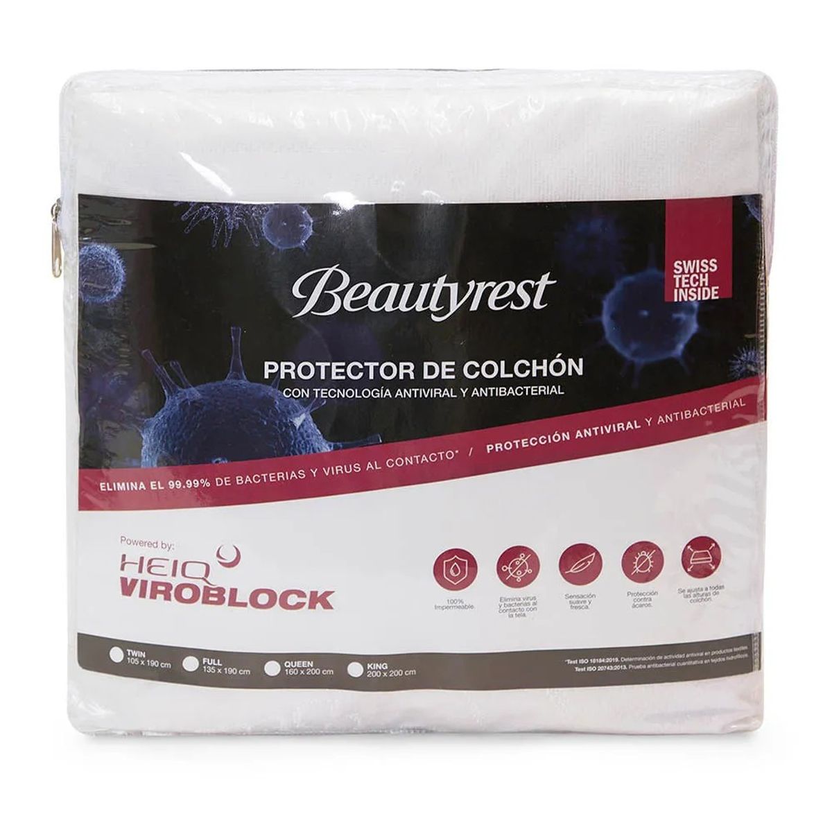 BEAUTYREST SIMMONS - Protector De Colchón Impermeable Heiq Viroblock 1.5 Plazas