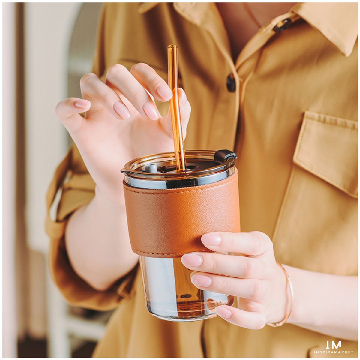 INSPIRA MARKET - Taza vintage de café con sorbete y cuero mug