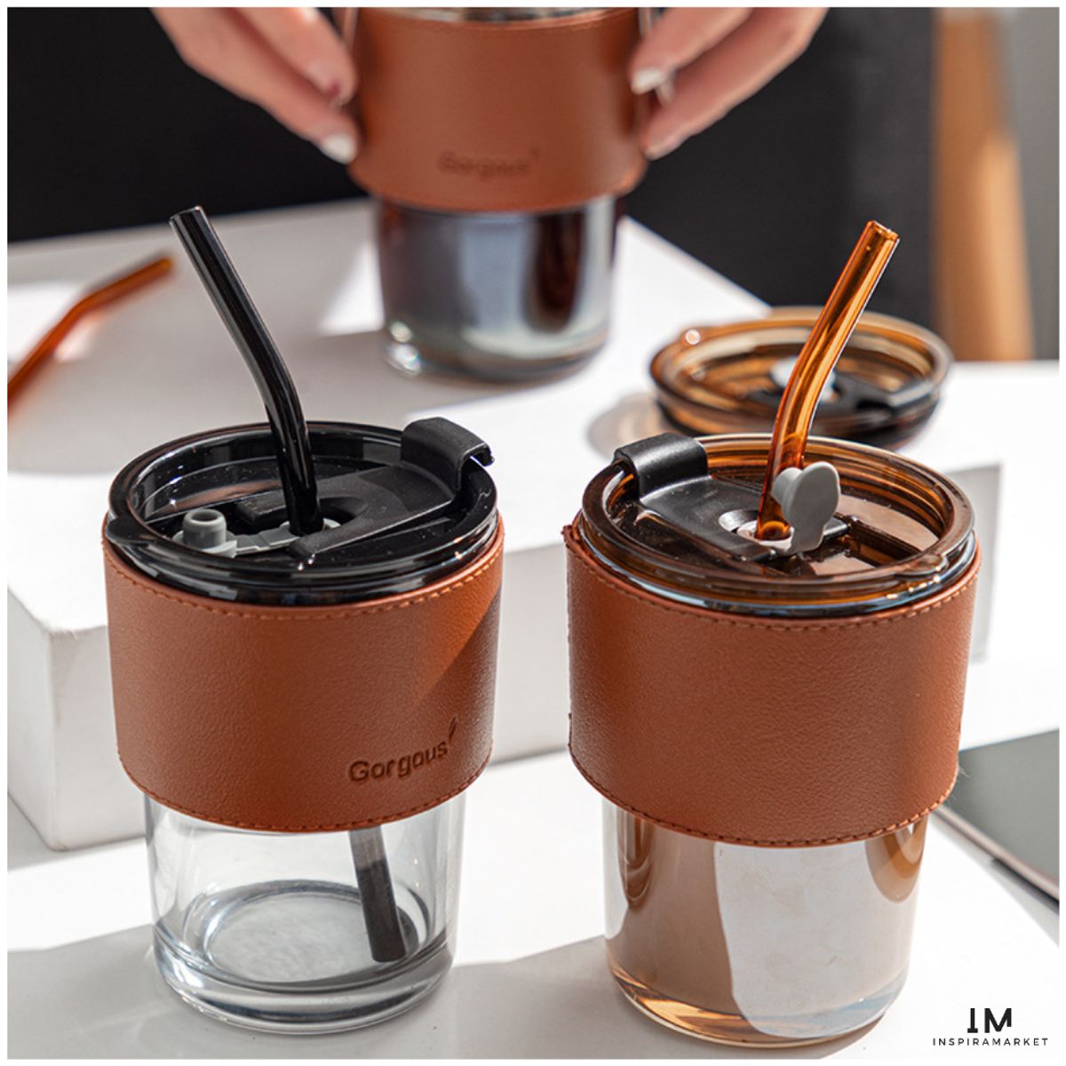 INSPIRA MARKET - Taza vintage de café con sorbete y cuero mug