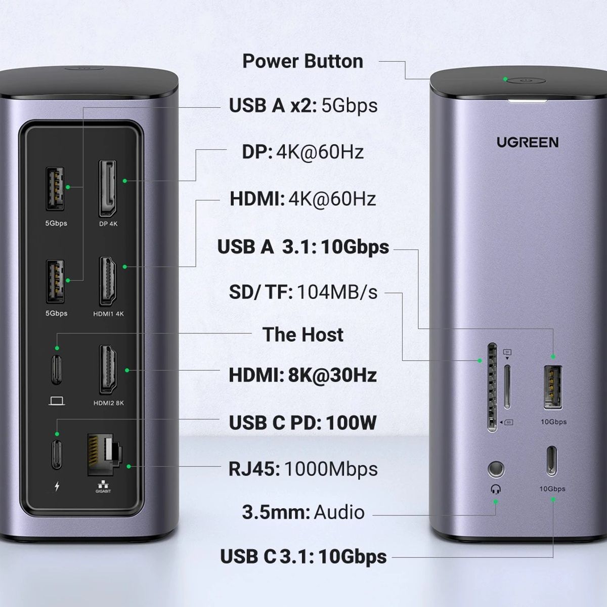 UGREEN - Ugreen Docking USB-C 3Display HDMI DP 8K 10Gbps Audio 100W CM555 90325