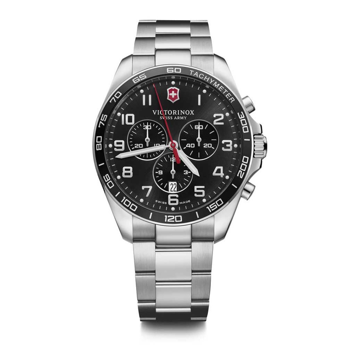VICTORINOX - Reloj Fieldforce Classic Chrono correa de acero inoxidable dial negro Victorinox