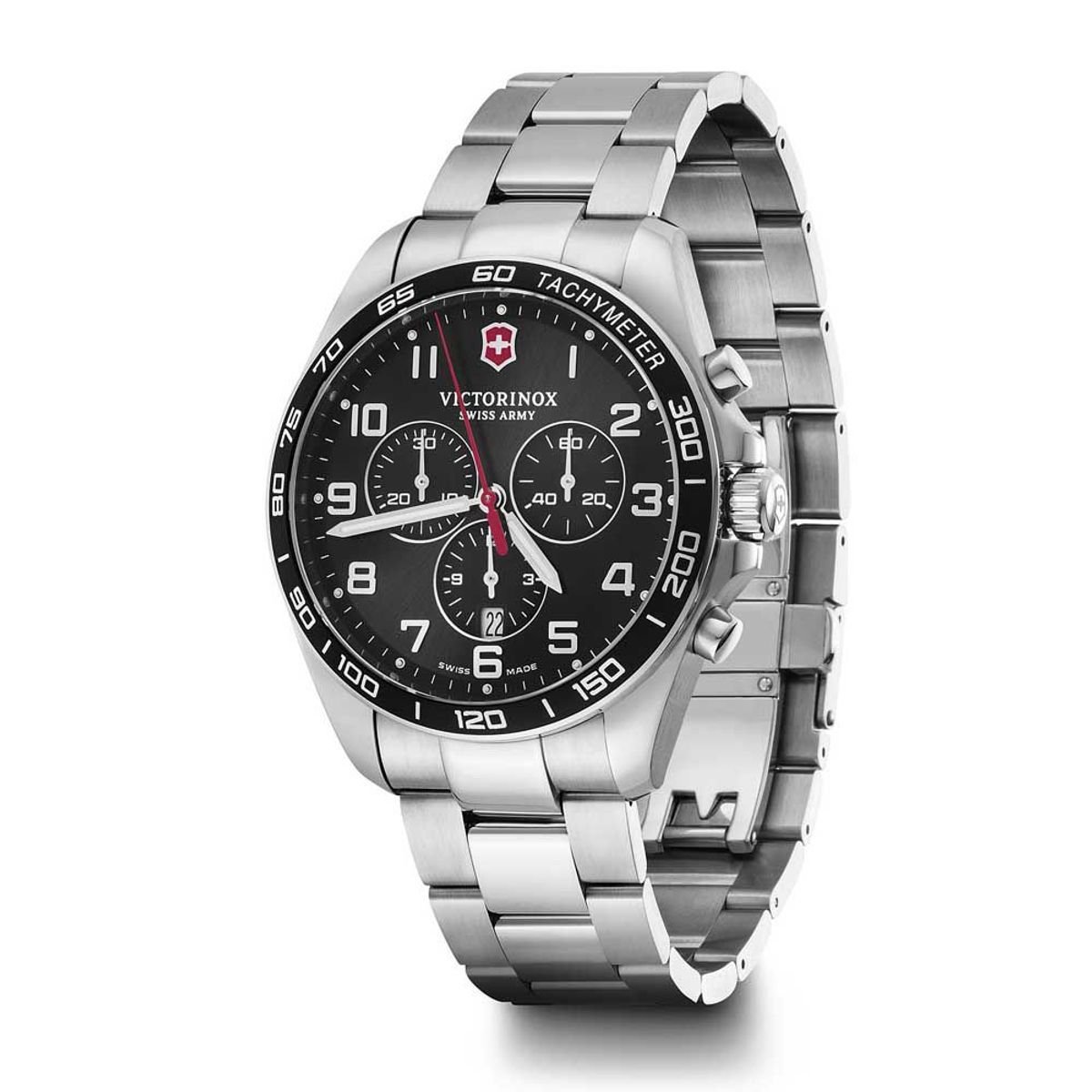 VICTORINOX - Reloj Fieldforce Classic Chrono correa de acero inoxidable dial negro Victorinox