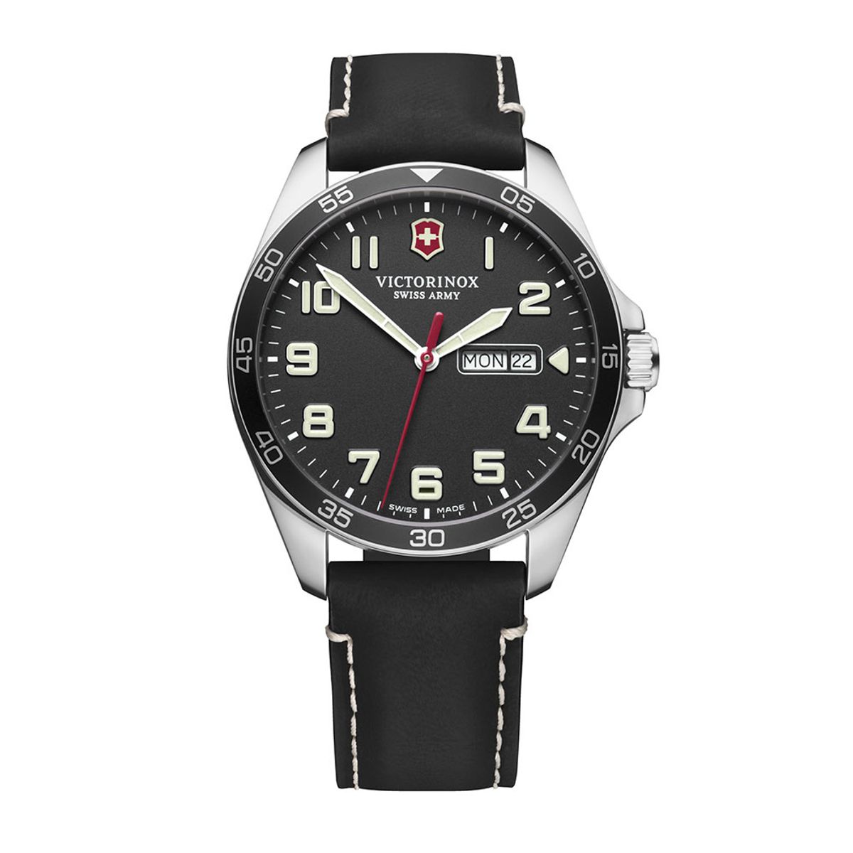 VICTORINOX - Reloj Fieldforce correa de cuero negro dial negro Victorinox