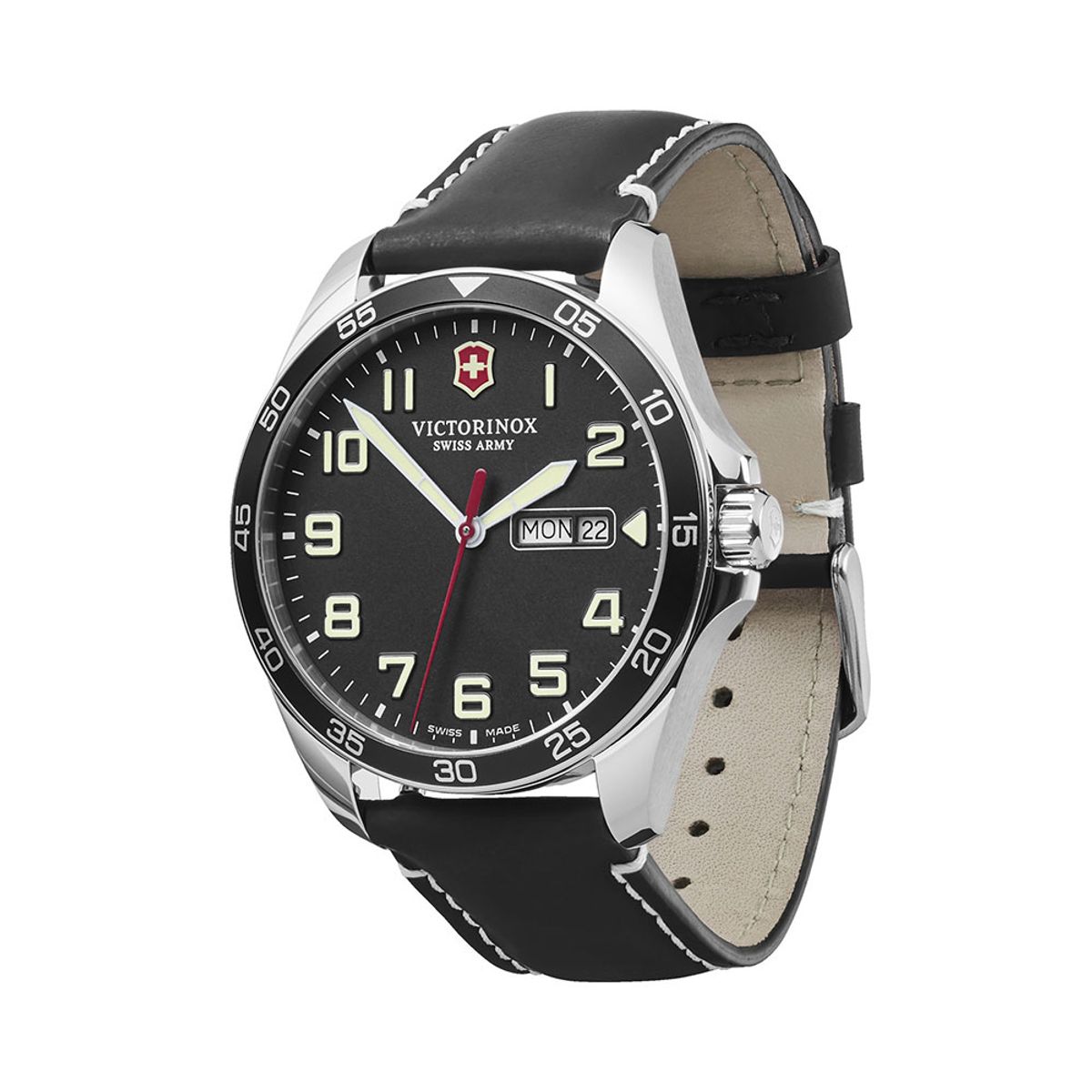 VICTORINOX - Reloj Fieldforce correa de cuero negro dial negro Victorinox