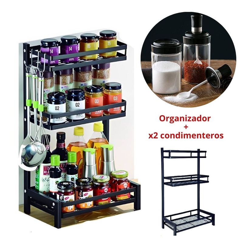 INSPIRA - Organizador de condimentos 3 niveles con 2 condimenteros pack