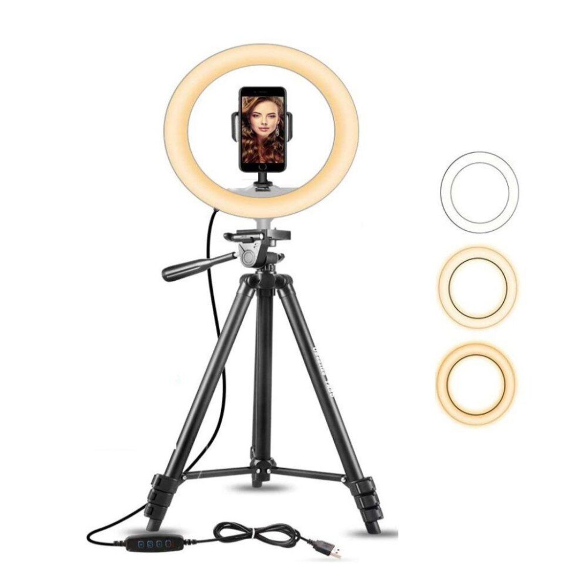 GENERICO - Aro luz Led Anillo 26 Cm Fotografía Video + Trípode Camara 1.02 MT